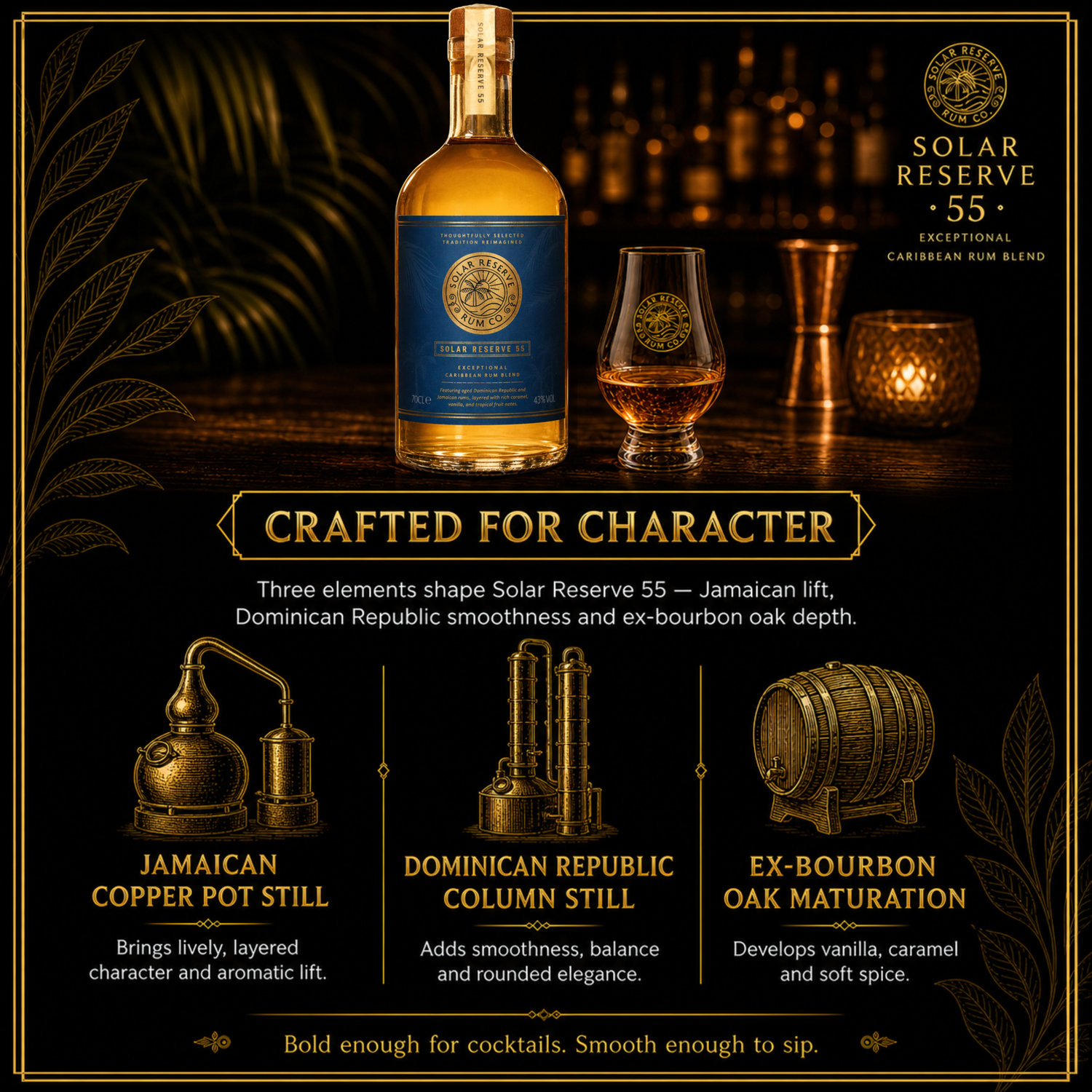 Solar Reserve 55 Gold Award Winning Caribbean Rum 70cl bottle.