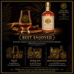 Premium aged rum showcasing deep amber color and artisanal gold label.